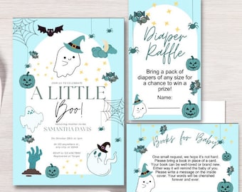 Canva Editable Baby Boo Baby Shower Invitation Suite Ghost Baby Shower Invite Boy Halloween A Boo Is due boy halloween ghost witch
