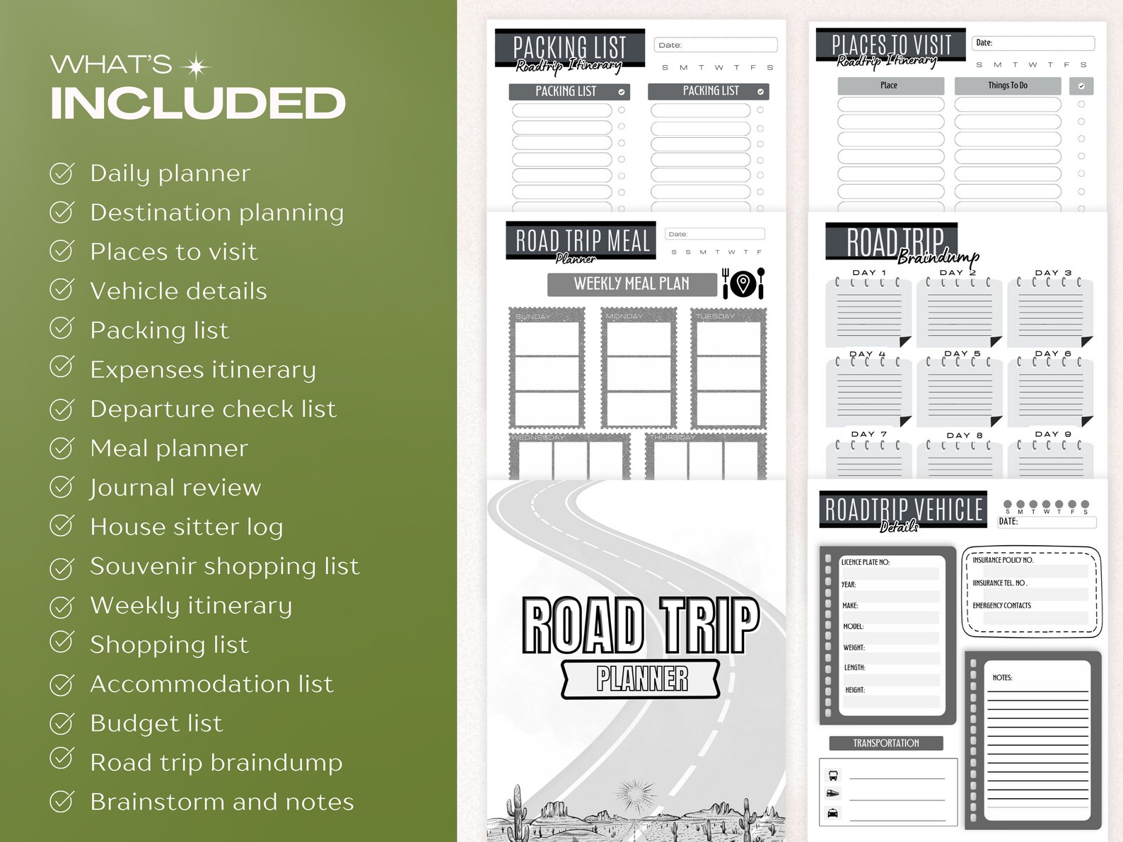 Road Trip Planner Printable Travel Planner Packing List Vacation ...