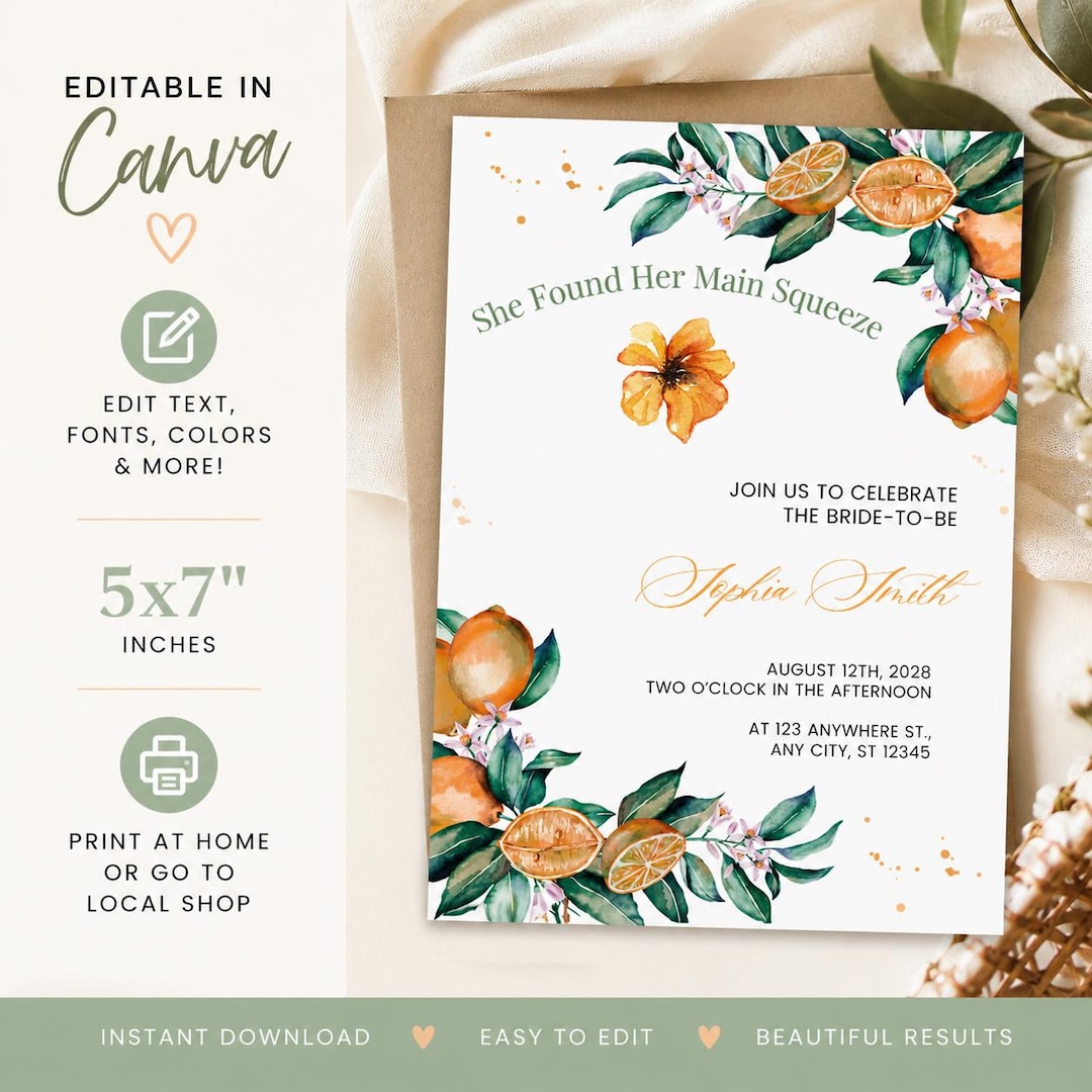 She Found Her Main Squeeze Invitation, Citrus Themed Bridal Shower ...