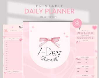 THAT Girl Coquette Planner 2025 Soft and Clean Girl Pink Ribbon Weekly Undated Template | Printable