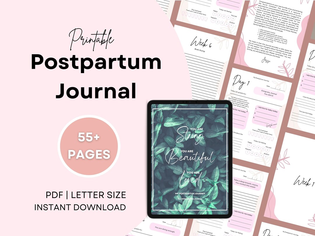 6 Week Postpartum Journal Printable Journal Pregnancy Mental Health Guided Digital Journal