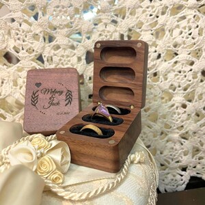 Rectangular personalized Wooden ring box with two rings slots