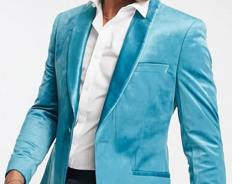 Light blue velvet blazer sale