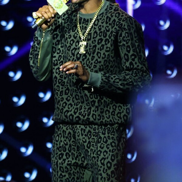 Men's Leopard Print Snoop Dogg Tracksuit, Army Green Leopard Print Tracksuit, Leopard Tracksuit