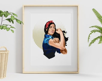 Filipino Art, AAPI Png, Asian Rosie the Riveter PNG for Womens Rights Wall Art, Asian American, Digital Art for Mugs, Art for Shirts Sticker