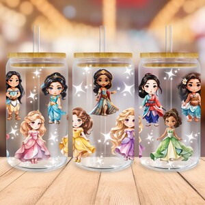 Chibi Princesses PNG Princess Art, Princess Themed Birthday Party Cup Designs for 16oz Libbey Glass Wrap Digital Download for UV DTF