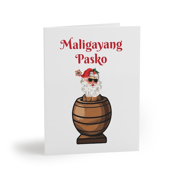 Filipino Christmas Cards, Funny Filipino Barrel Man Holiday Cards, Maligayang Pasko Tagalog Philippines Themed Greeting cards 8, 16, and 24