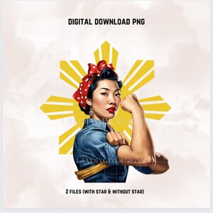 Filipijnse kunst Aziatische Rosie the Riveter PNG, Filipijns geïnspireerde PNG digitale download, Pinay Pride PNG, Filippijnse kunst Filipijnse vrouw, Aziatisch meisje
