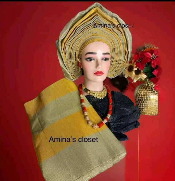 hand made autogele headtie for wedding and special events. gold color