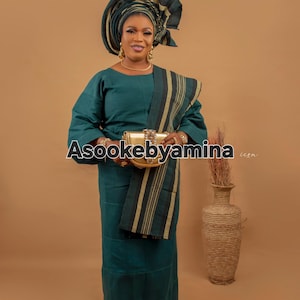 4 pieces set Aso Oke for women, Buba/Iro/Gele/Ipele for wedding and special occasions. Ready to ship.