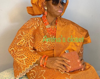 4 pieces set Aso Oke for women, Buba/Iro/Gele/Ipele for wedding and special occasions.