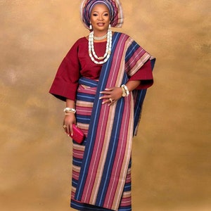 4 pieces set Aso Oke for women, Buba/Iro/Gele/Ipele for wedding and special occasions.