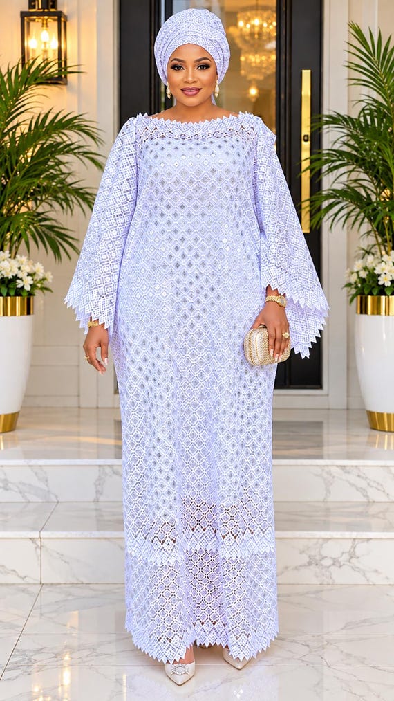 White lace   boubou dress for women with white inner wear