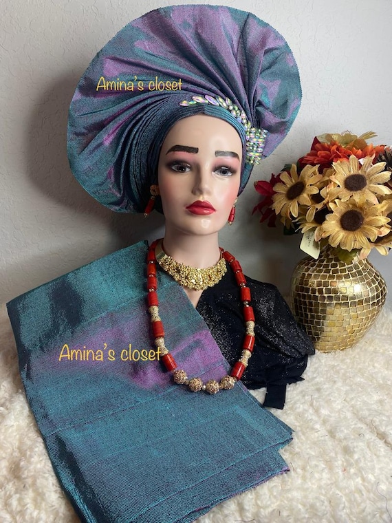Autogele hand made headtie for wedding and special events two tone aso oke