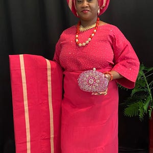 4 pieces set Aso Oke for women, Buba/Iro/Gele/Ipele for wedding and special occasions.