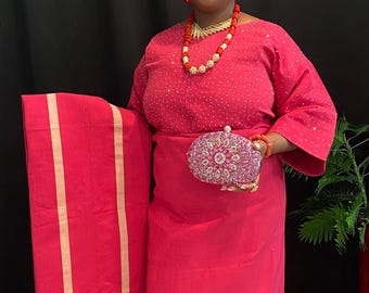 4 pieces set Aso Oke for women, Buba/Iro/Gele/Ipele for wedding and special occasions.