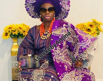 Aso oke 4 pieces set Aso Oke for women, Buba/Iro/Gele/Ipele for wedding and special occasions.