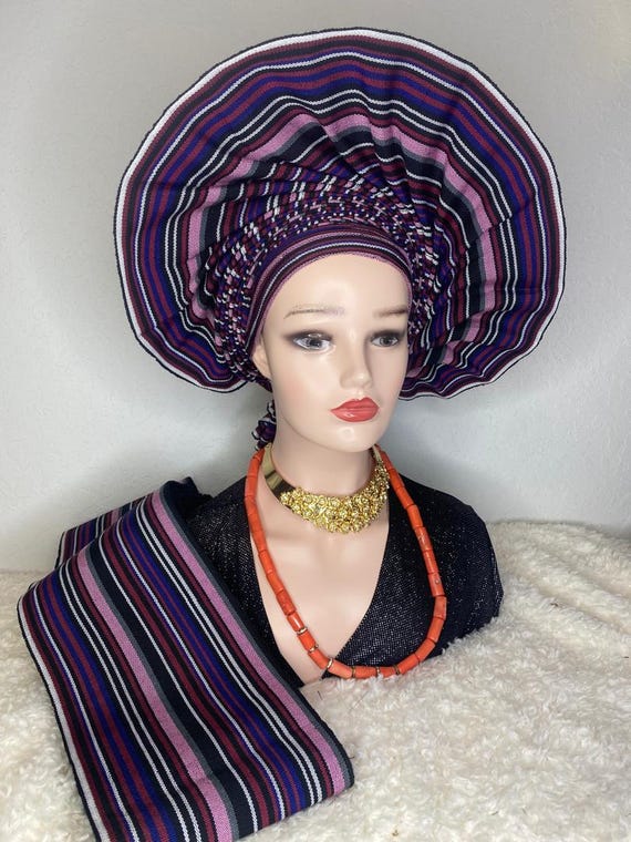 autogele headtie for wedding and special events. Teal color aso oke