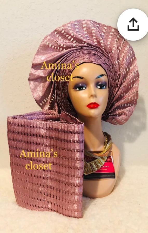 autogele headtie for wedding and special events. Onions color aso Oke Basket Aso Oke