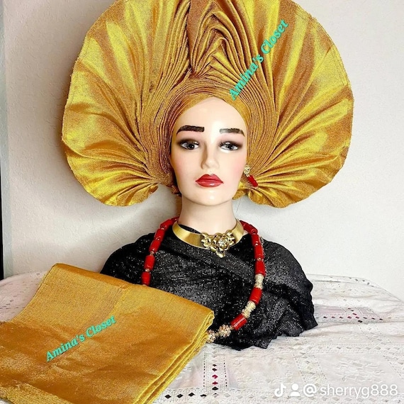 hand made autogele headtie for wedding and special events. gold color