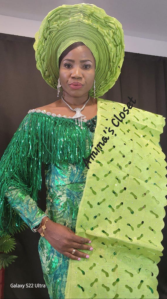 Autogele ready to wear Headtie, lacer cut aso oke burnt orange color