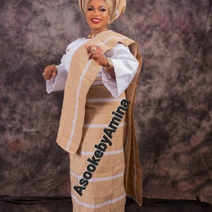 4 pieces set Aso Oke for women, Buba/Iro/Gele/Ipele for wedding and special occasions. Quality Hand made