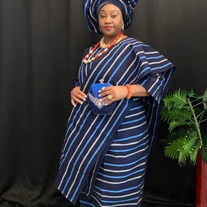 4 pieces set Aso Oke for women, Buba/Iro/Gele/Ipele for wedding and special occasions.