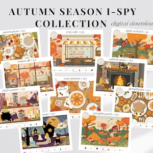 Printable Fall Season I Spy Bundle, Preschool Activity, Autumn Worksheet, Nature Unit Study Montessori Homeschool Digital Download, Kid Game