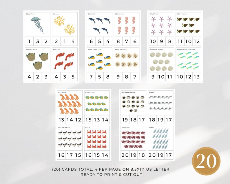 Under the Sea Clip Cards, Ocean Printable, Count, Back to School ...