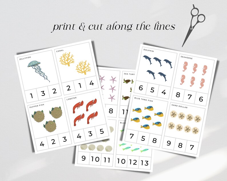 Under the Sea Clip Cards Ocean Printable Count Back to - Etsy