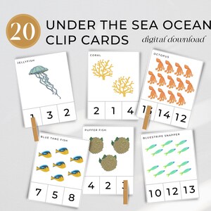 Sous les cartes de clip de mer, océan imprimable, compte, retour à l'école, flashcard, homeschool, préscolaire, éducatif, téléchargement numérique, activité