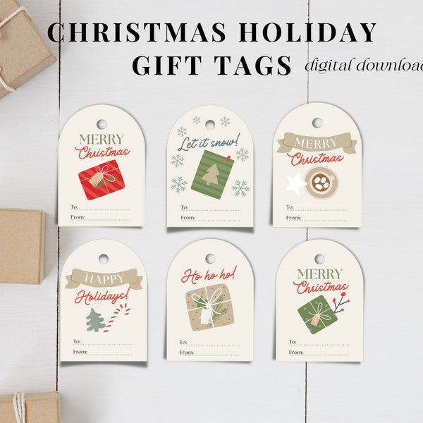 Christmas Holiday Present Gift Tags Winter Merry Christmas Holiday Party Hostess Gift Party Favor Xmas Gift Tag Treat Bag Digital Download