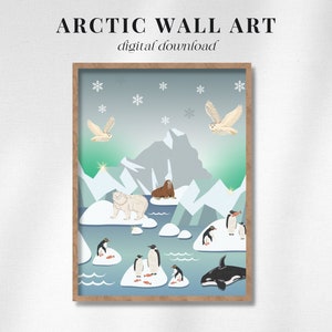 Arctic Antarctic Animal Winter Wall Art Nature Unit Study Montessori Educational Kindergarten Homeschool Printable Digital Download Poster