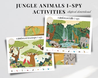I-Spy Printable Jungle Animal Activity, Rainforest Nature Unit Study, Montessori Preschool Education, Summer Homeschool Instant Download