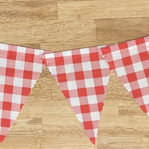Coral Gingham Fabric Bunting, Fabric Triangle Banner, Highchair Banner, Fabric Garland