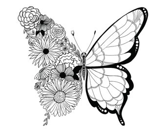 Moderne vlinder bloemen lijntekening