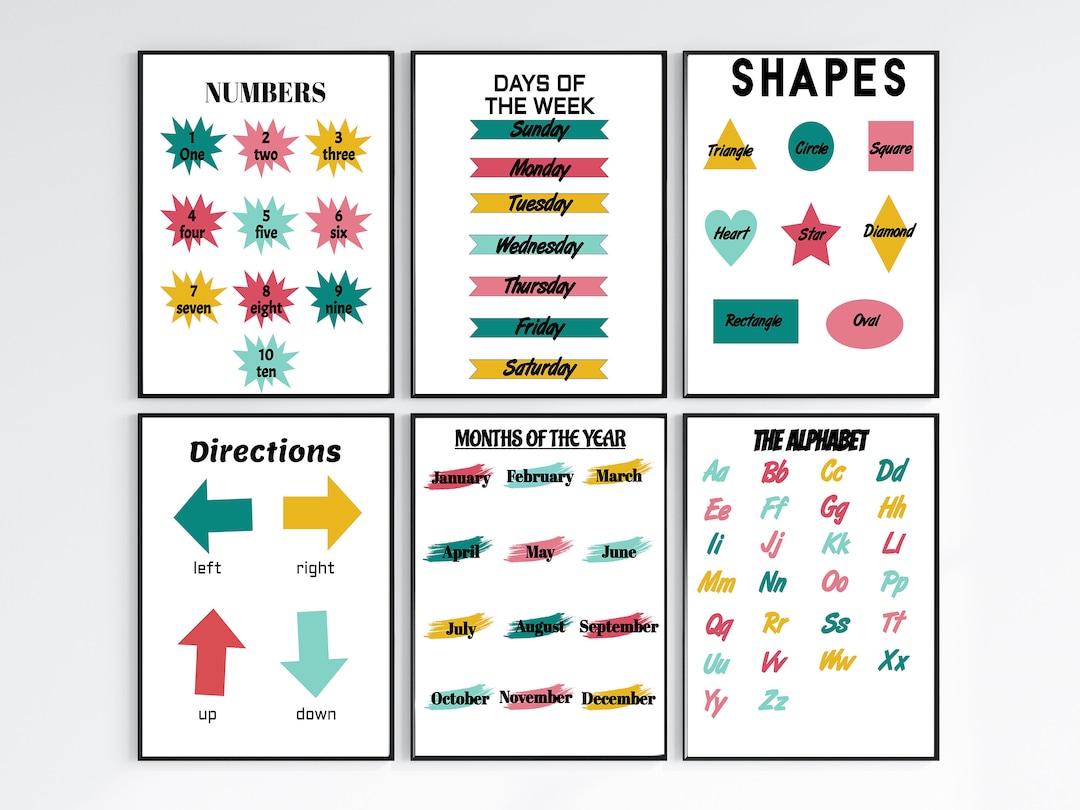 Educational Wall Posters, Shapes Poster, Set of 6, Kids Printable Art