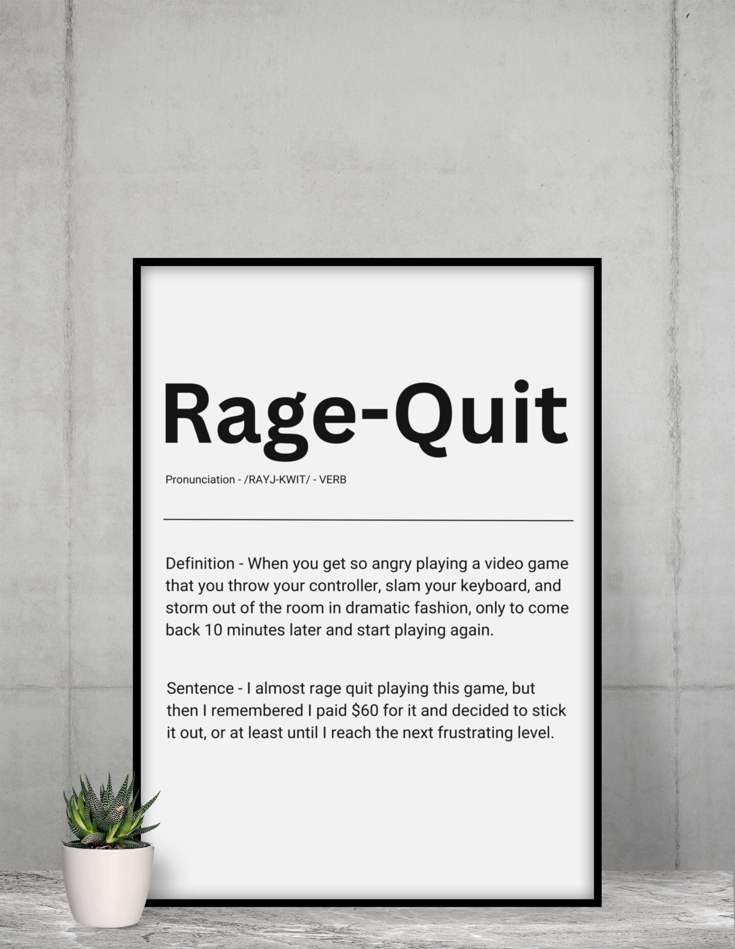  Rage Quit Definition Print Rage Quit Definition Poster Posters  for Room Aesthetic 12x18inch-Wooden Framed : 居家與廚房