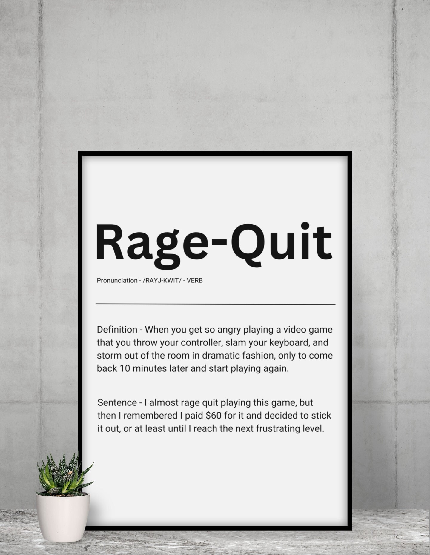  Rage Quit Definition Print Rage Quit Definition Poster Posters  for Room Aesthetic 12x18inch-Wooden Framed : 居家與廚房