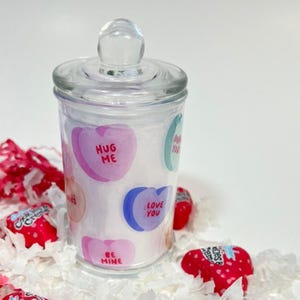 Conversation Hearts Candy Jar ,Valentines Day Gift for Couples, Romantic Gifts, Sweethearts Candy Jar.