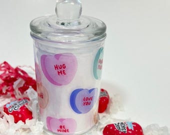 Conversation Hearts Candy Jar ,Valentines Day Gift for Couples, Romantic Gifts, Sweethearts Candy Jar.