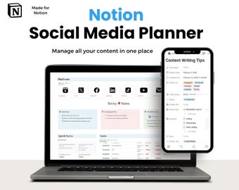 Notion ソーシャル メディア プランナー | コンテンツ マネージャー | デジタル コンテンツ クリエイター テンプレート