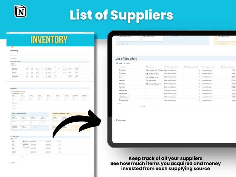 E-commerce Inventory Management System - Notion Template - List Tracker ...
