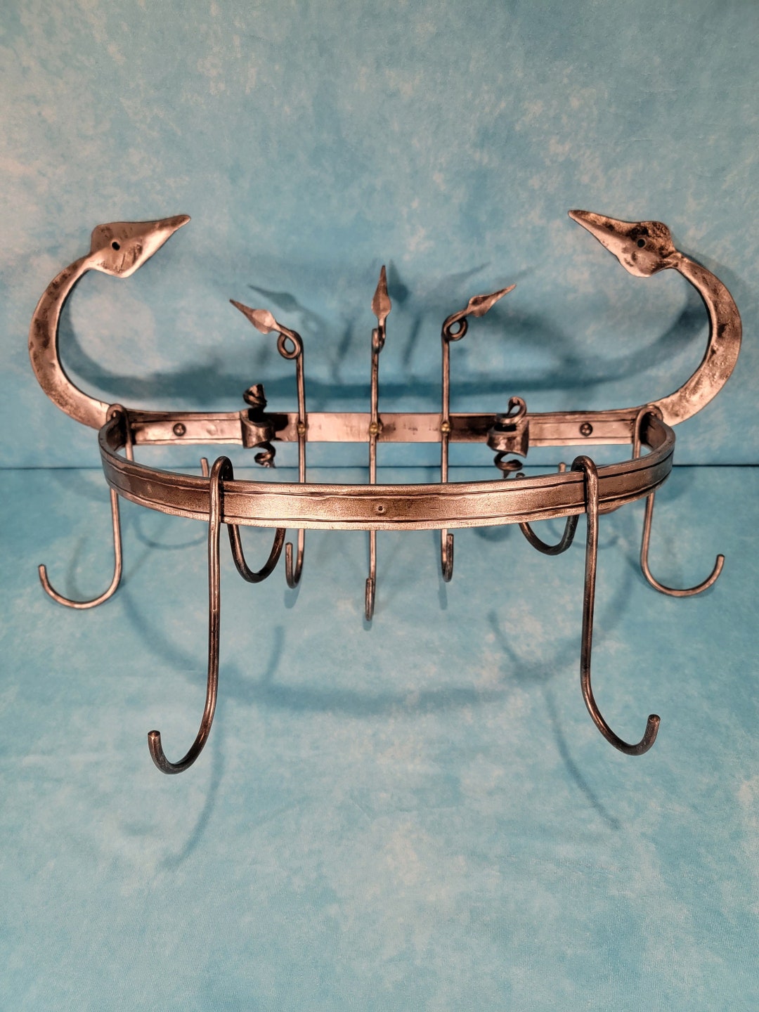 Forged Pot Rack Hand Forged, Wall-mount, Pot Rack W/ 7 Hooks & Gorgeous Details! - Etsy
