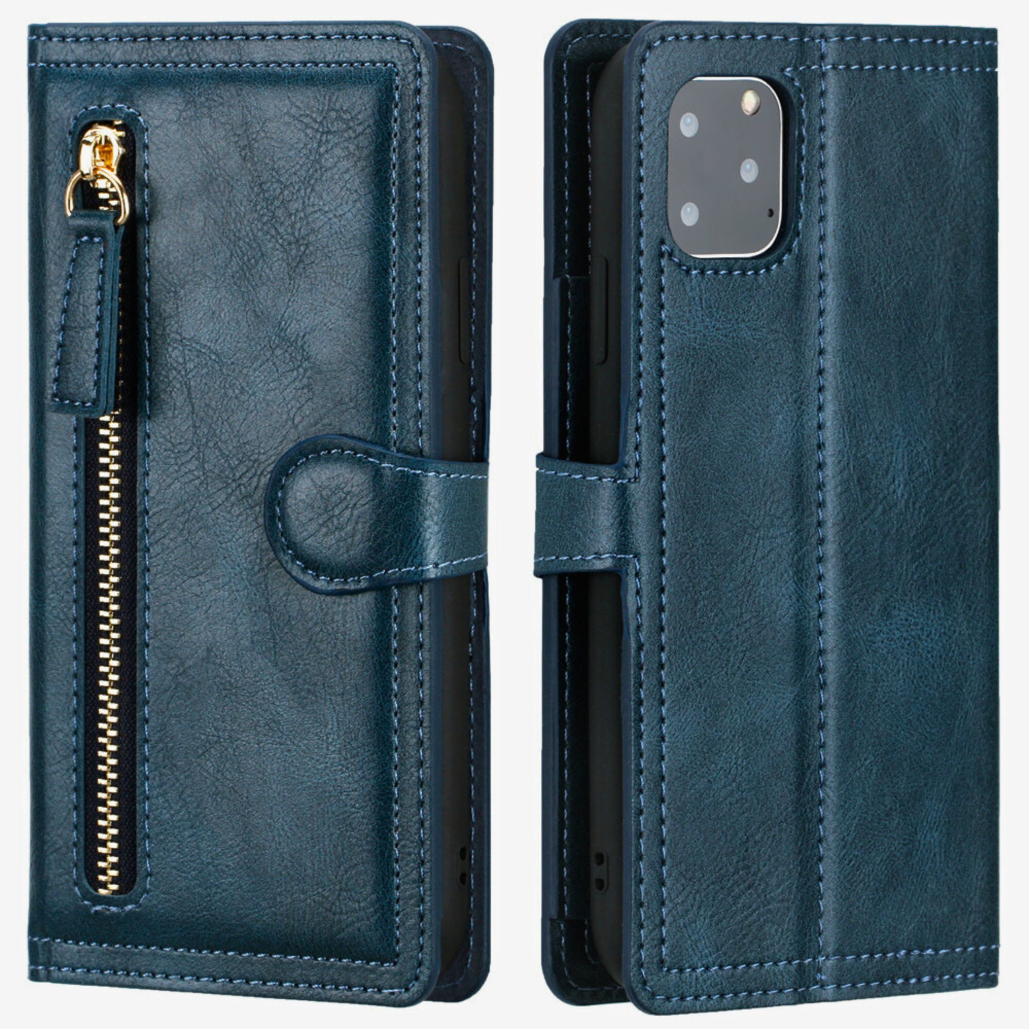 Leather iPhone Wallet Case, Zipper Flip Case Stand Cover With Card ...
