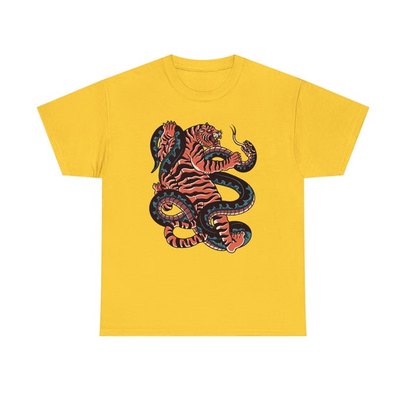 The Duel Tattoo Tee - Tiger and Snake Face-Off - Embrace the Fierce Rivalry!