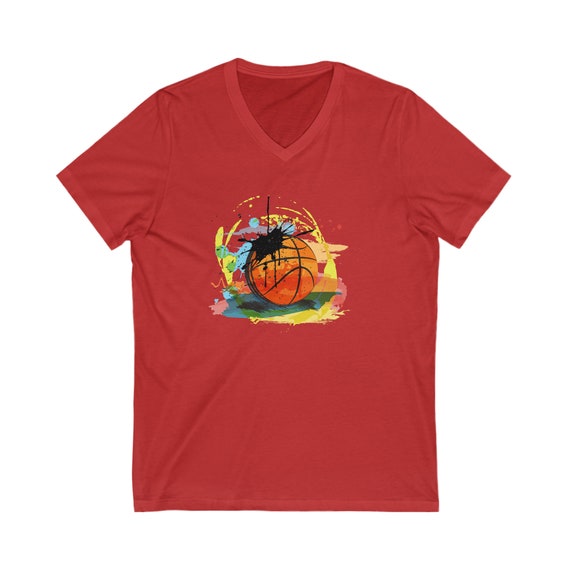 Abstract Basketball V-Neck Tee - Artistic Sports Shirt - Expressive Game Merch - Hoops Lover Gift