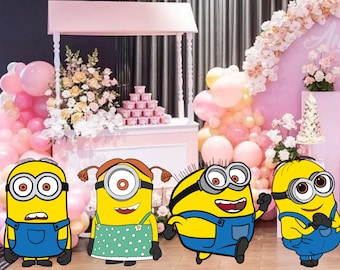 Minions Cutout Bundle, Backdrop Big Decor, 4 Minions Theme Party Decoration Baby shower Or Birthday Party Stand Up Prop, Digital Download