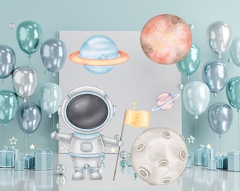 Astronauten-Ausschnitt, Weltraum-Ausschnitt-Dekor, Weltraum-Party-Dekoration, Thema Babyparty oder Geburtstagsparty, Stand-up-Requisite, digitaler Download
