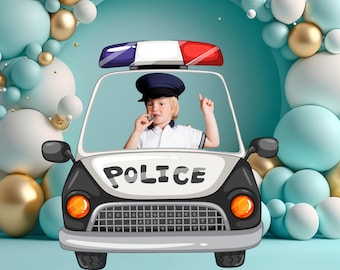 Police Car Cutout, Cute Car Big Decor, Wall Decal, Car Party Decoration Theme Birthday Party Stand Up Prop, Digital Download